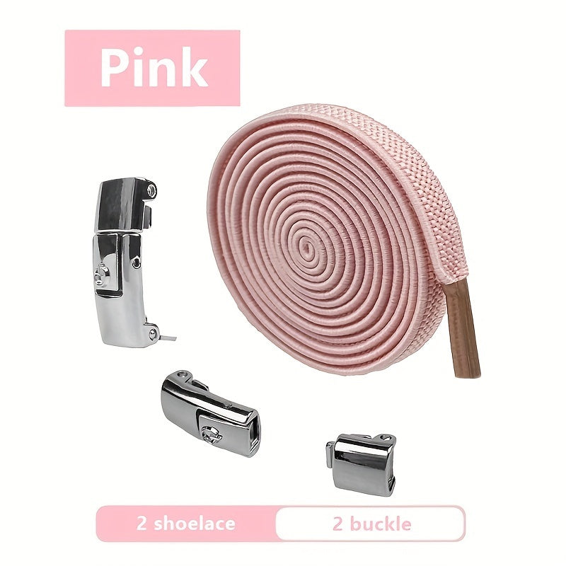 1Pair Elastic No-Tie Shoelaces, Lazy Metal Lock Laces For Women & Men