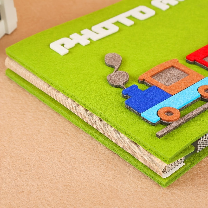 Cartoon Train Themed Felt Photo Album, Creative Self-Adhesive DIY Picture Book, Fabric Material With Gift Box Packaging