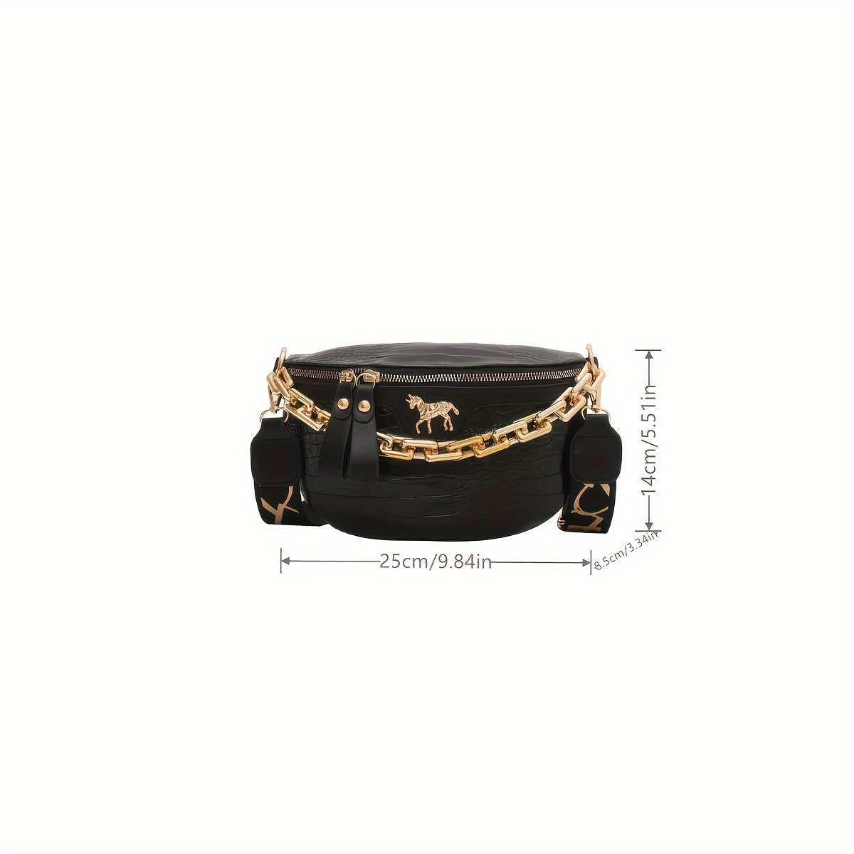 Crocodile Embossed Waist Bag Chain Decor Zipper Fanny Pack, Cool Faux Synthetic Leather Chest Bag for Women