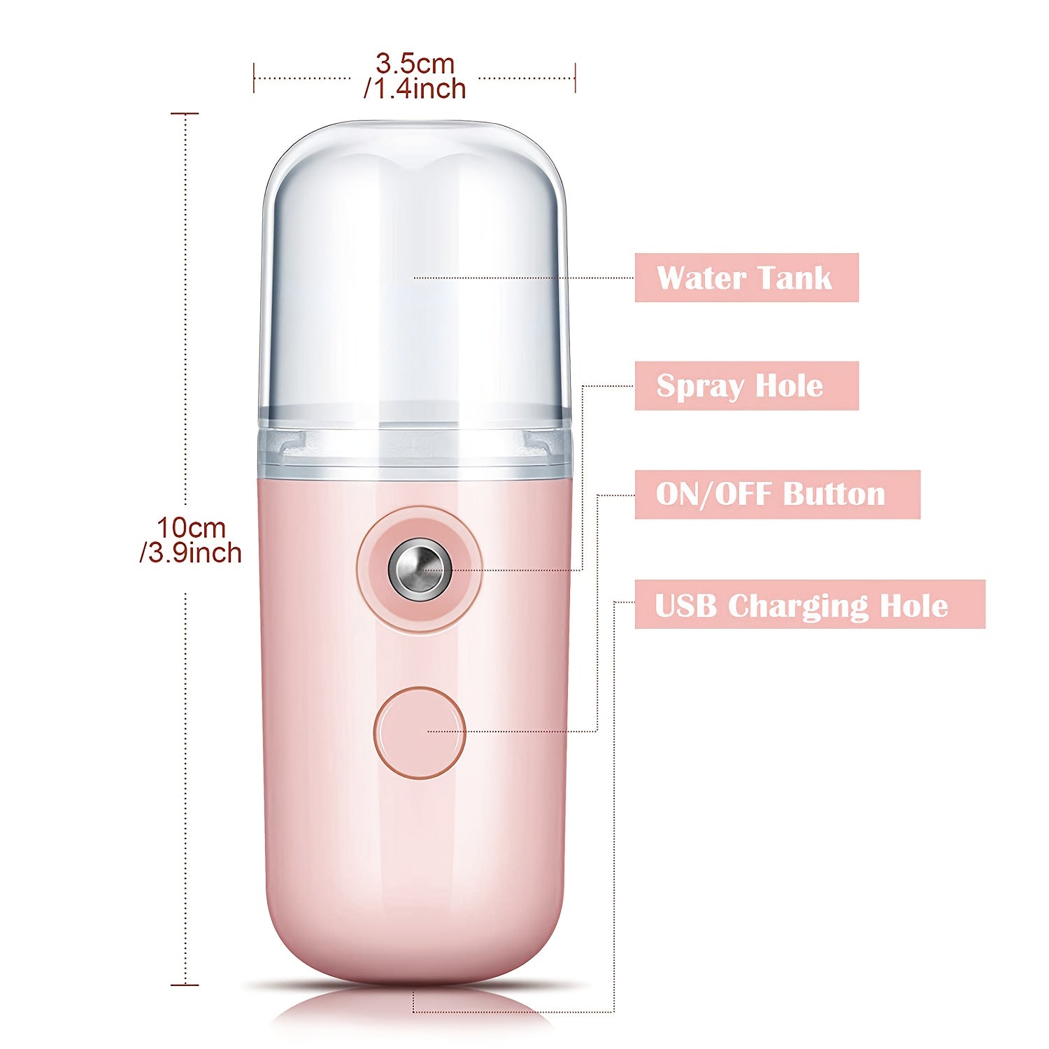 Cloud Prime Portable Mini USB Rechargeable Mist 30ml - Long-Lasting Battery, Formaldehyde-Free, 3 Colors (White/Pink/Red) with Ergonomic Design for Face & Body Hydration, Travel-Friendly Skincare Tool, Sleek Cylindrical Desig