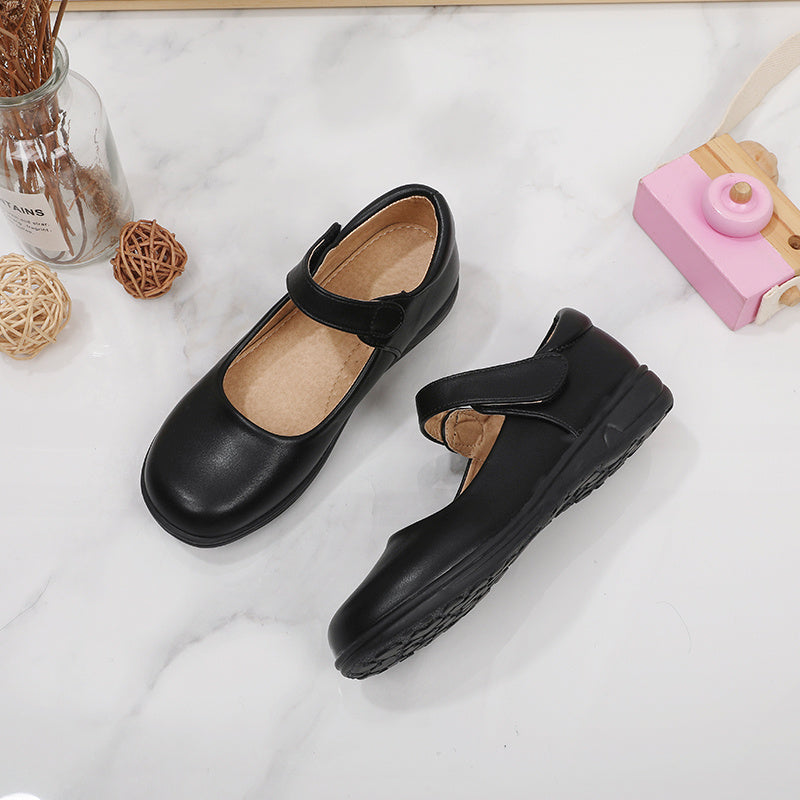 Girls' Black Mary Jane Shoes with Bow Detail - Non-Slip Synthetic Faux, Ideal for Performances & School Uniforms