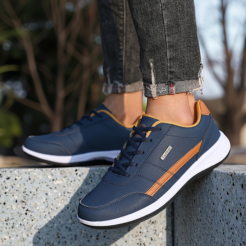 VanWeir Lightweight Men'S Shoes - Navy Blue & White, Stable Lace-Up Sneakers with MD/TPR Sole, Breathable Fabric Lining for Outdoor Sports, Hiking & Casual Wear