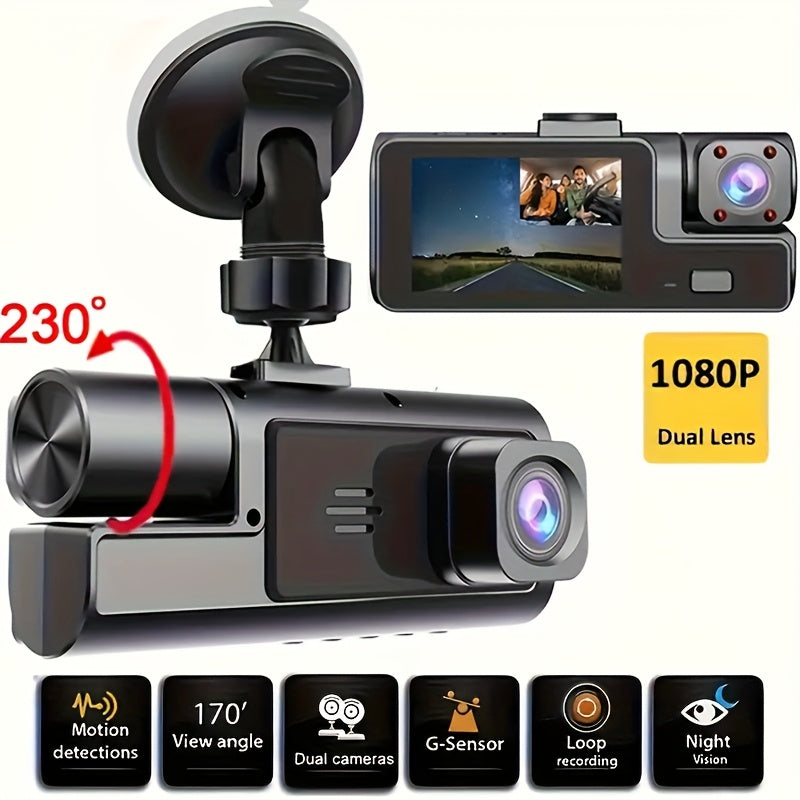 Dash Cam Front and Inside, HD 1080P Recording Car DVR Cam with 170° Wide Angle, Night Vision,Small Dash Camera for Cars, 24h Parking Monitor, Loop Recording,G-Sensor, Without SD Card