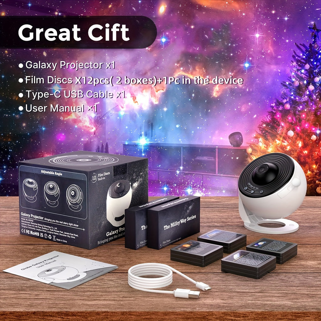 FUCTION 12-in-1 Star and Planetarium Projector - USB-Powered, Modern Space-Themed Night Light with Aurora Effects for Bedroom, Ideal for Youngsters and Adults, Adjustable Display Settings, FUSSIO