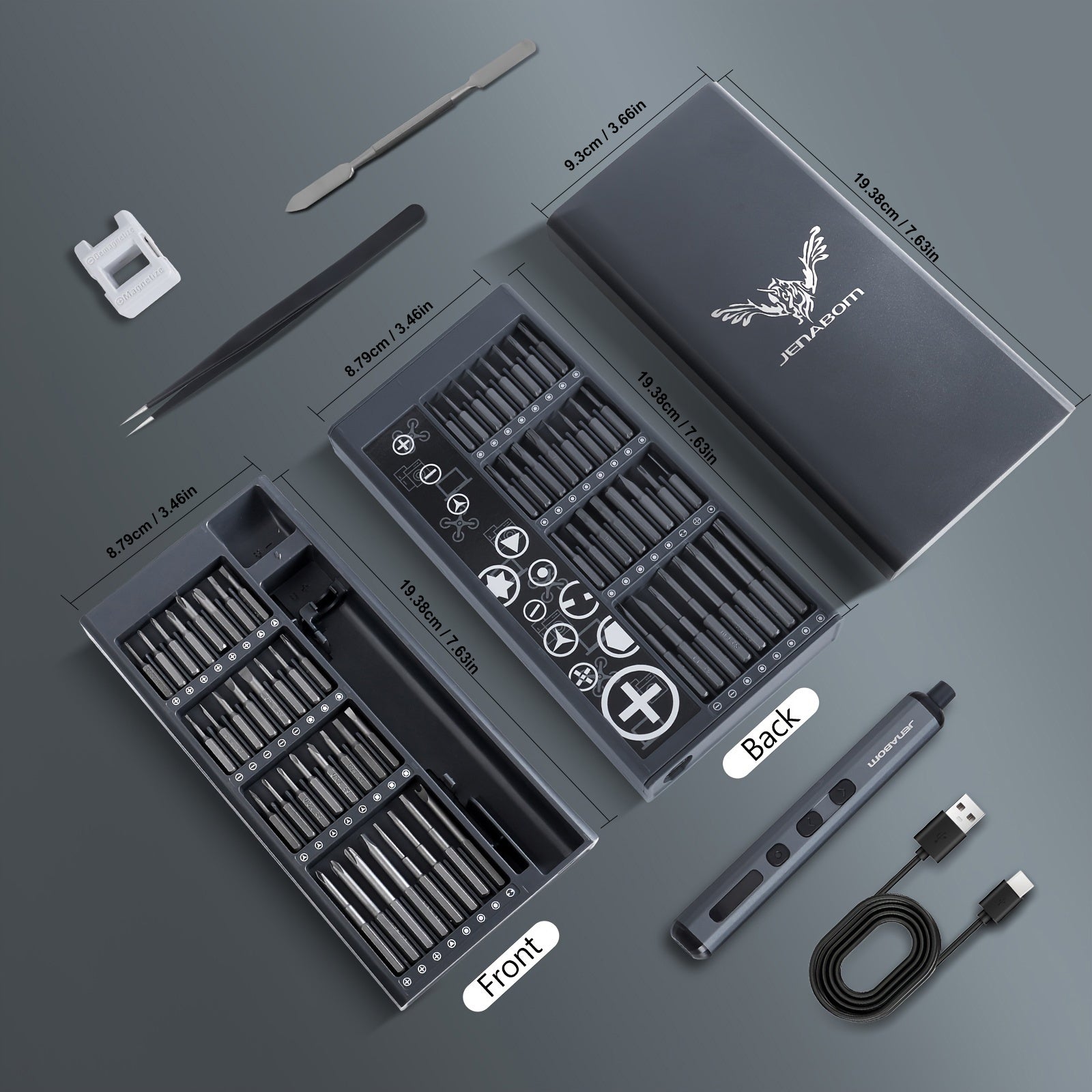 Electric Screwdriver Cordless Rechargeable, Jenabom 68-in-1 Cordless Electric Screwdriver Set With Magnetic Heads, Fast Charging & Usb-powered, Lithium-ion Battery, Ergonomic Grip, Led Work Light, Usb-c Charging Cable & Carry