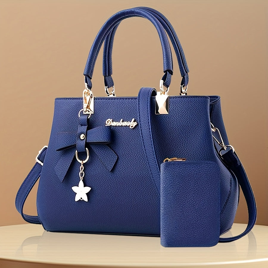 Bow Decor Handbags For Women, Trendy Crossbody Bag With Coin Purse, Top Handle Satchel Purse For Office