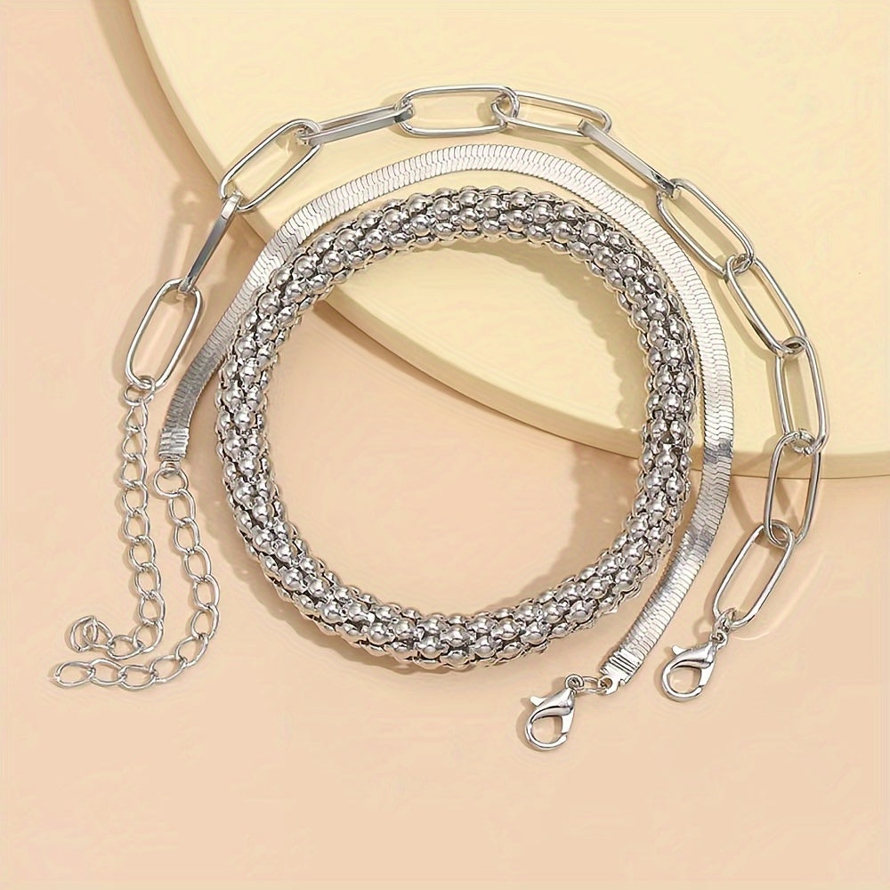 [Golden Chain Bracelet] Trendy European And American Accessories: Hot-selling Multi-layer Snake Bone Chain Bracelet Set, Creative Vintage 3-piece Golden Chain Bracelet For Women