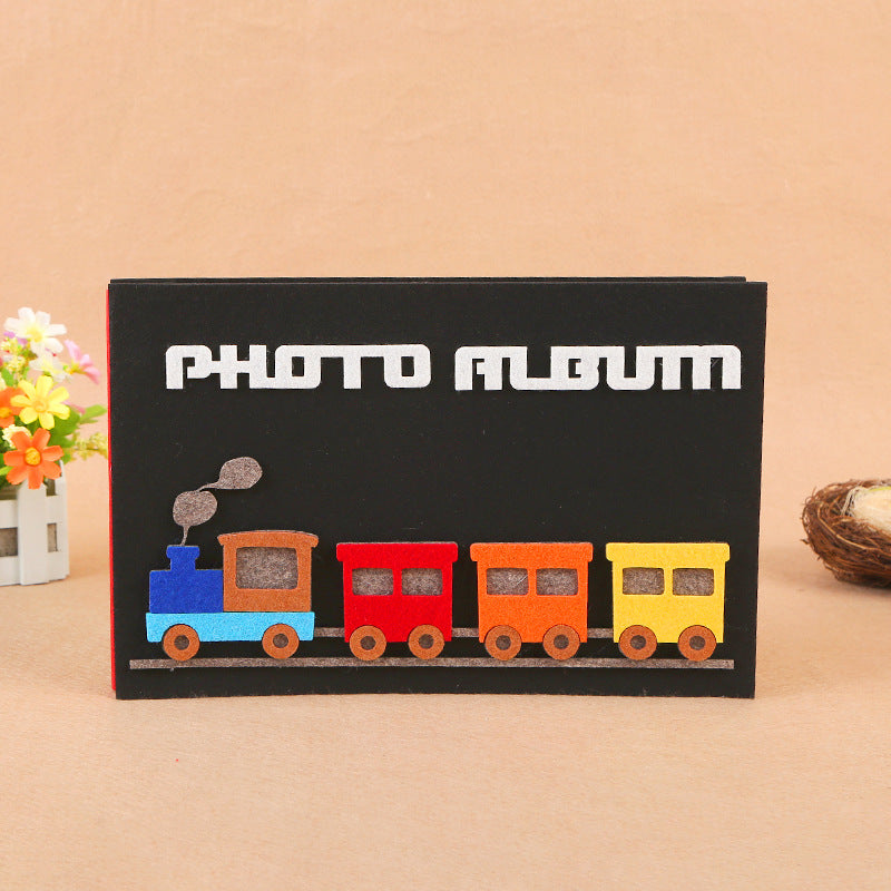Cartoon Train Themed Felt Photo Album, Creative Self-Adhesive DIY Picture Book, Fabric Material With Gift Box Packaging