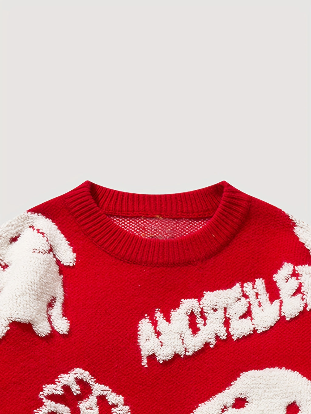 YWFG Cute Knitted Cute Rabbit & Wealth Chenille Embroidery Sweater, Men's Casual Warm Crew Neck Pullover Sweater For Men Fall Winter