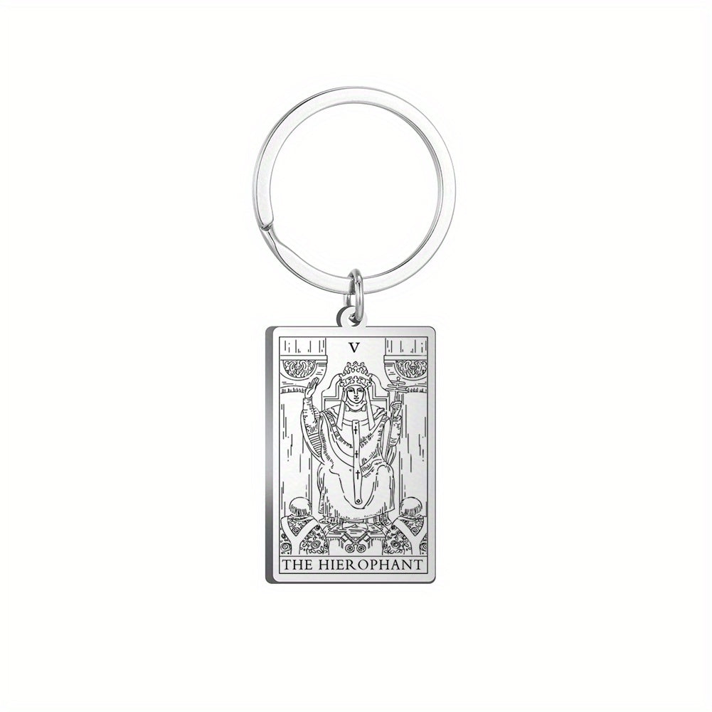 Vintage Stainless Steel Major Arcana Tarot Pendant Keychain - Powerful Divination Tool and Fashion Accessory