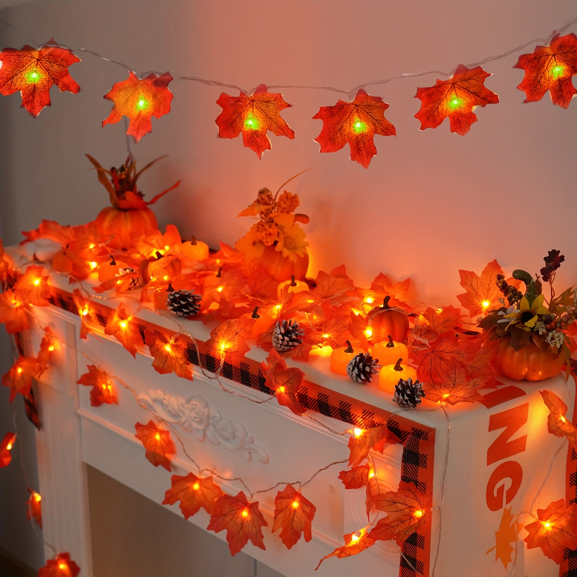 1pc Maple Leaf LED Fairy Lights - Warm White/Cool Yellow/Red Glow, -in-Free -Free Switch-Controlled / String Lights for Stair Railings, Fence, Party, Thanksgiving, Halloween, Fall & Autumn Tree Decorations (Plastic