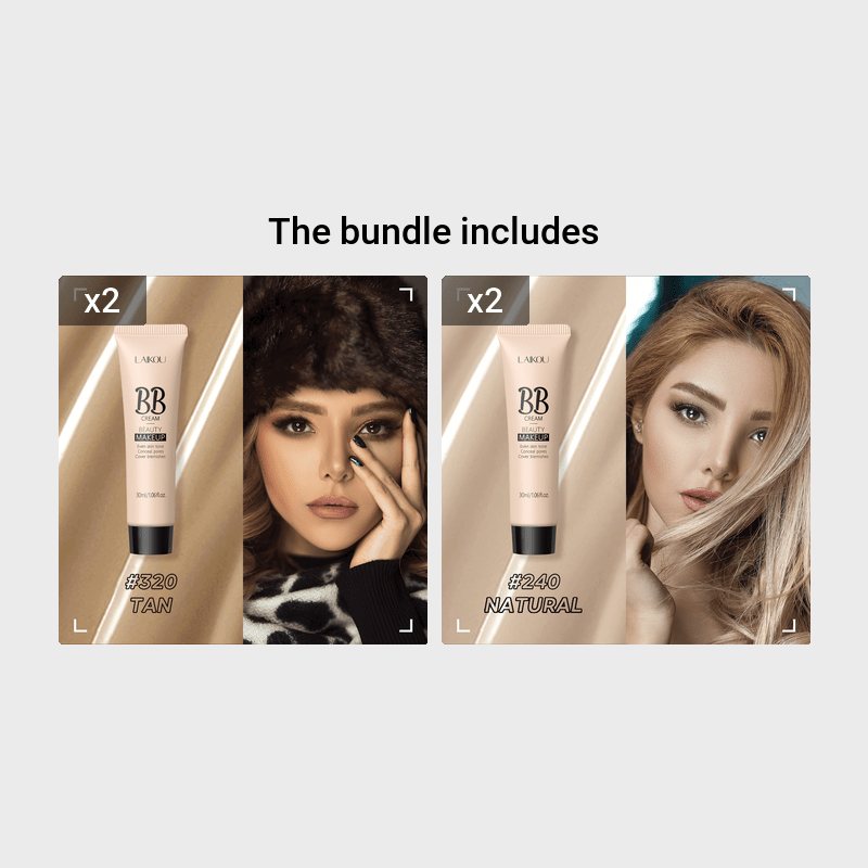 LAIKOU Waterproof BB Cream Full Coverage Concealer, Natural/Ivory/Tan 30ml, Long Lasting Foundation Make Up, Oil Control, Even Skin Tone, Hide Pores