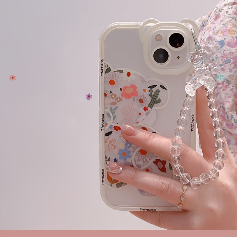 Transparent Phone Case with 3D Bear Ear Flower Design, Compatible with Iphone Models 13, 11, 14 Pro Max, 12, XR, X, XS, And 7, Offering Soft
