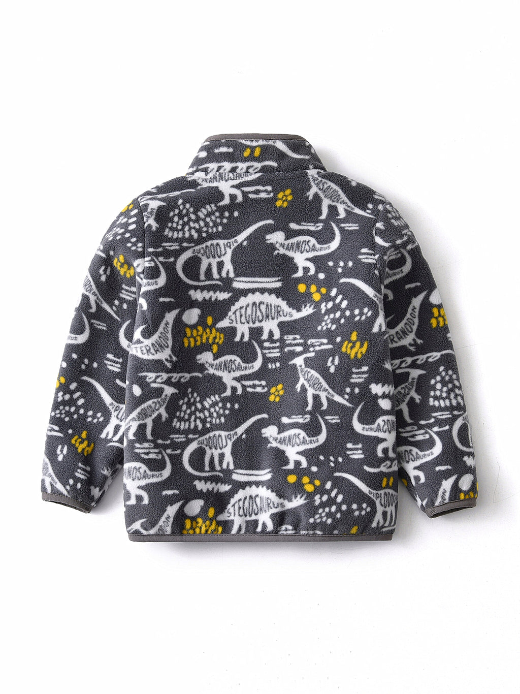 Boys' Cartoon Dinosaur Print Fleece Jacket 2022 Autumn/Winter New Arrival Baby Stand Collar Gray Thickened Plush Coat