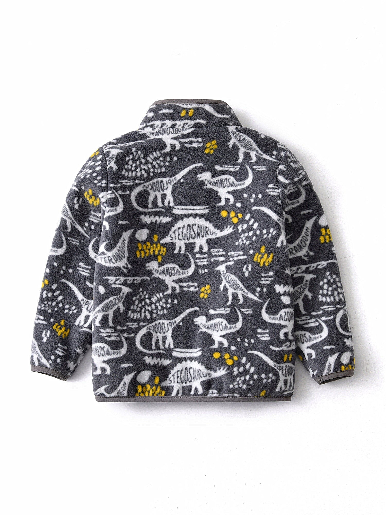 Boys' Cartoon Dinosaur Print Fleece Jacket 2022 Autumn/Winter New Arrival Baby Stand Collar Gray Thickened Plush Coat