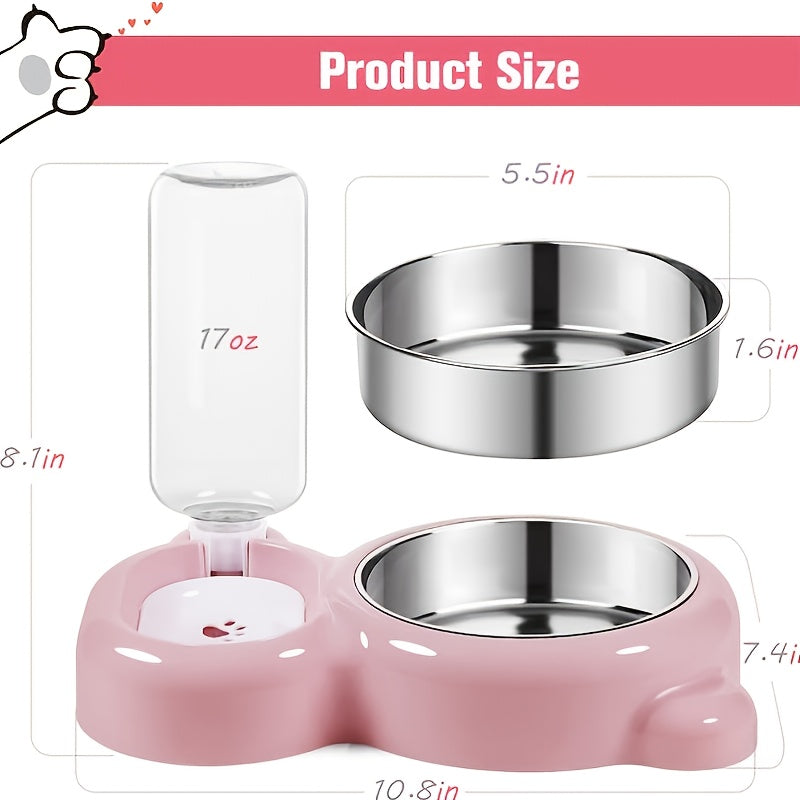 Keep Your Pet Hydrated & Fed with This Double Bowl Set & Automatic Water Dispenser Bottle!