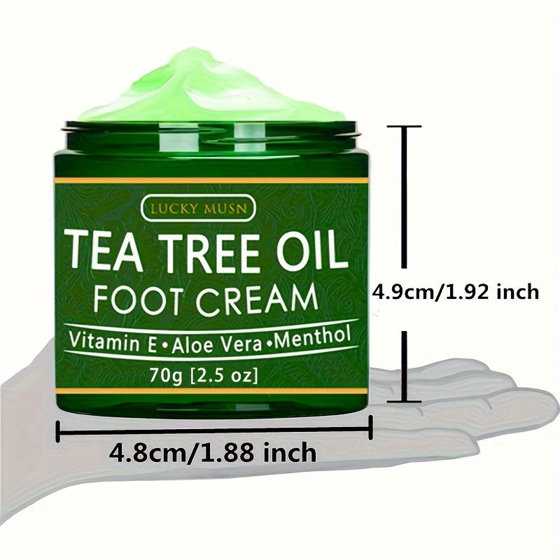2oz LUCKY MUSN Tea Tree Oil Foot Cream with Aloe Vera, Hyaluronic Acid & Honey - Intense Moisturizing for Dry Cracked Feet, Care, Alcohol-Free, All Light Beige Types, Feet Care Products, Natural Ingredient Design, Aloe Vera I