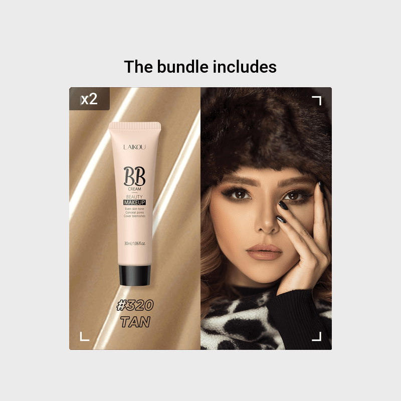 LAIKOU Waterproof BB Cream Full Coverage Concealer, Natural/Ivory/Tan 30ml, Long Lasting Foundation Make Up, Oil Control, Even Skin Tone, Hide Pores