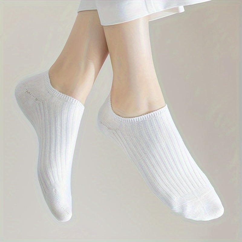 1/5 Pairs No Show Solid Socks, Simple & Breathable Unisex Boat Socks, Women's Stockings & Hosiery