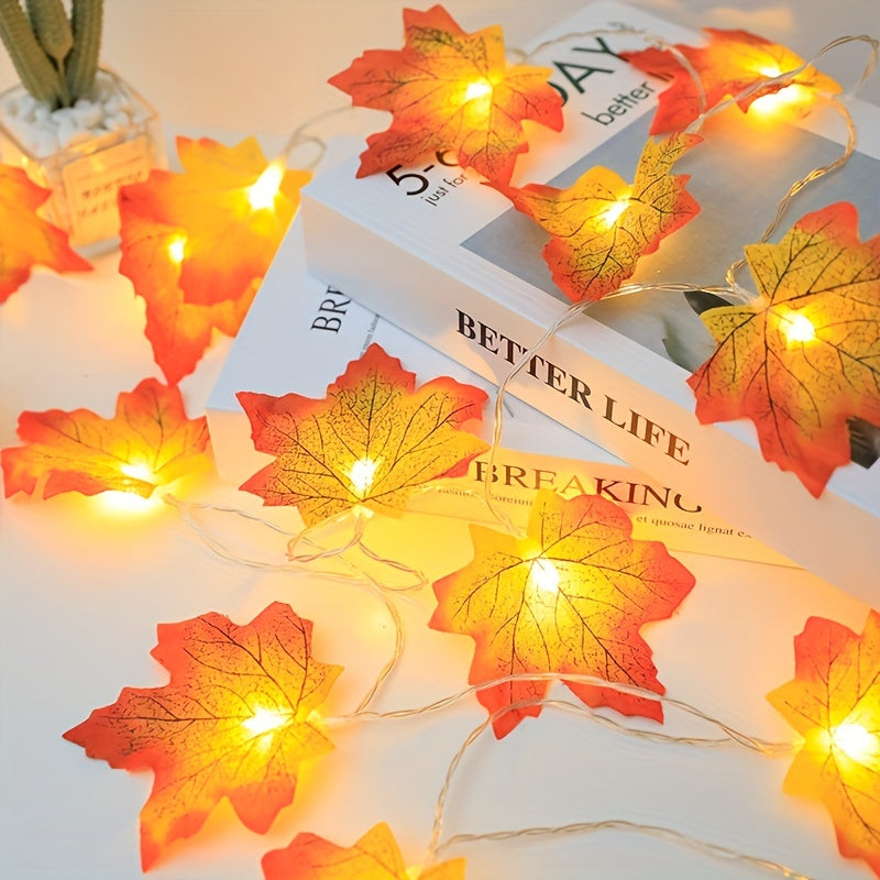 1pc Maple Leaf LED Fairy Lights - Warm White/Cool Yellow/Red Glow, -in-Free -Free Switch-Controlled / String Lights for Stair Railings, Fence, Party, Thanksgiving, Halloween, Fall & Autumn Tree Decorations (Plastic