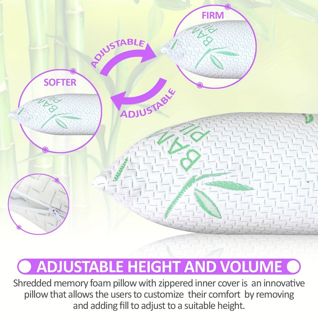 2pcs King Size Rayon Derived From Bamboo Pillow for, Bed Pillows Set Back, Stomach, Side Sleepers, Removable Cover, Adjustable to Firm/Soft, King (Pack Of 2)