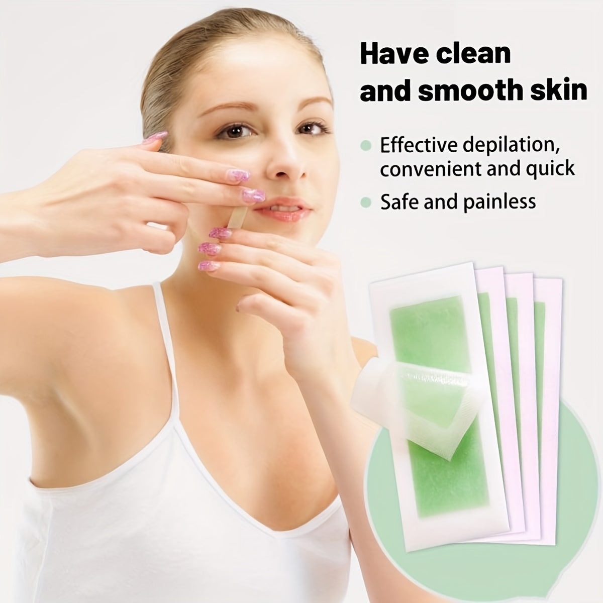 WAXKISS Green Aloe Vera Hair Removal Wax Strips Ready-To-Use Peel-Off Face Eyebrow Lip Mustache Cheek Wax Hair Removal Small Wax Strips Portable And Practical Painless And Fast Hair Removal Gentle And Non-Irritating 20 Small