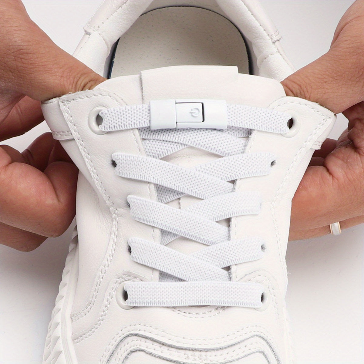 [Polyester Sneaker Accessories] White Polyester 1Pair Women's Sneaker Accessories, No Laces with Buckles