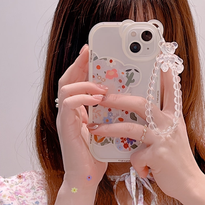 Transparent Phone Case with 3D Bear Ear Flower Design, Compatible with Iphone Models 13, 11, 14 Pro Max, 12, XR, X, XS, And 7, Offering Soft