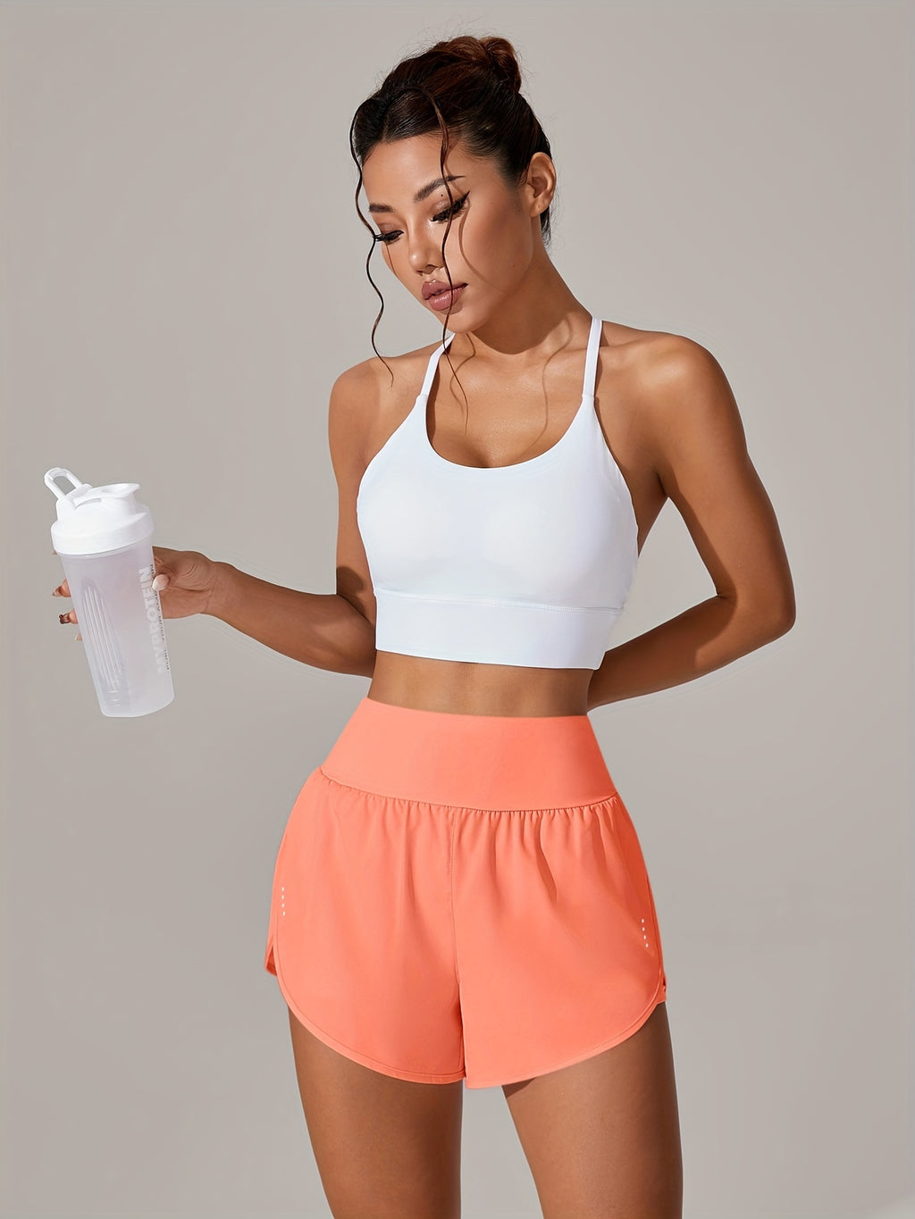 [Yoga Activewear] Women's Light Blue Yoga Shorts - Casual & Loose-Fit, High-Waisted with Ruffle Detail, Stretchy Polyester-Elastane Blend, Machine Washable, Perfect for Spring/Summer/Fall