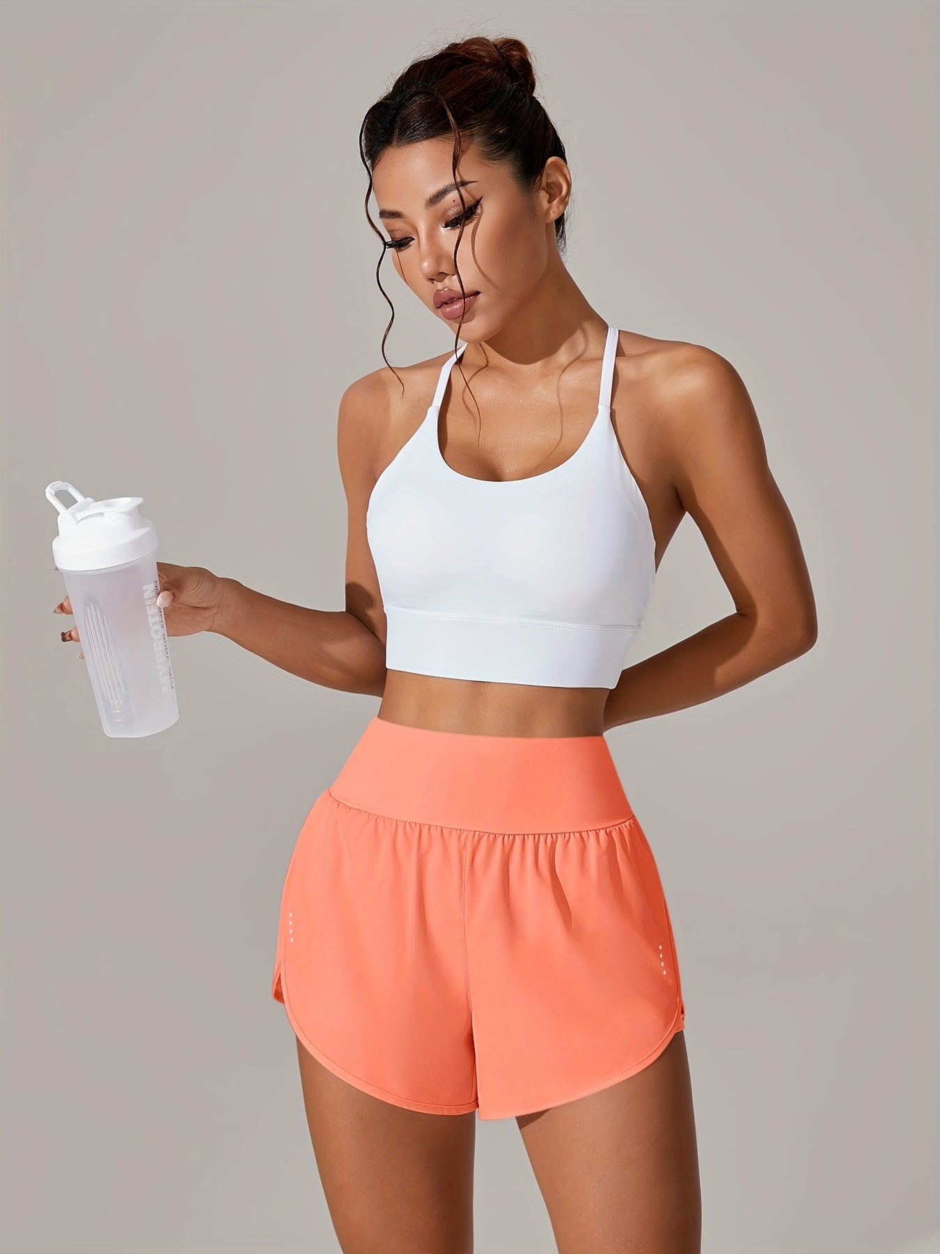 [Yoga Activewear] Women's Light Blue Yoga Shorts - Casual & Loose-Fit, High-Waisted with Ruffle Detail, Stretchy Polyester-Elastane Blend, Machine Washable, Perfect for Spring/Summer/Fall