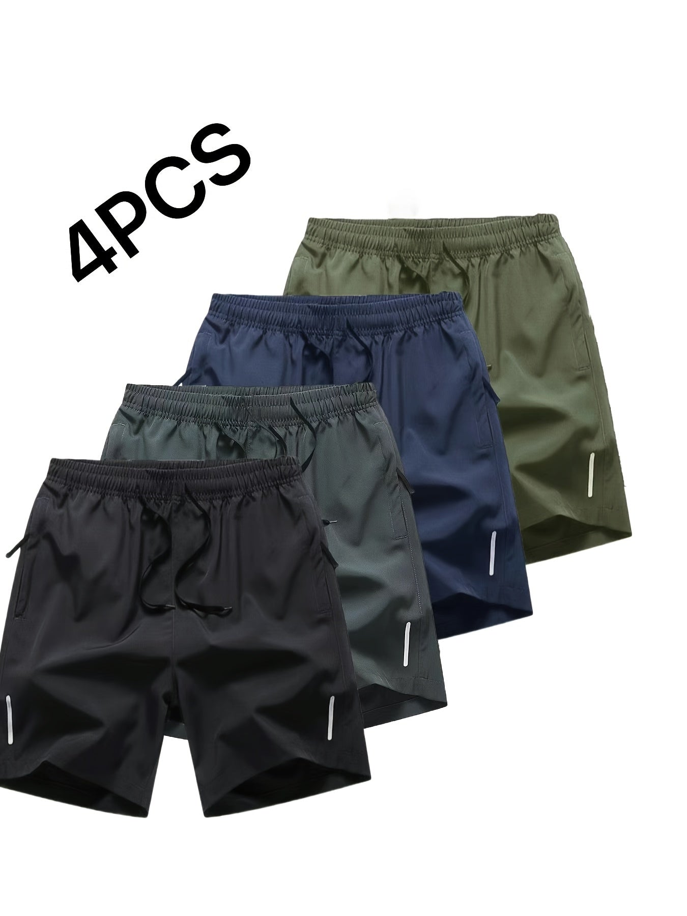 [Quick-Dry Athletic Shorts] 4 Pack Quick-Dry Men's Athletic Shorts - Micro-Elastic, Breathable, Regular Fit, Solid Color, and Pockets - Suitable for Casual and Sporty Activities