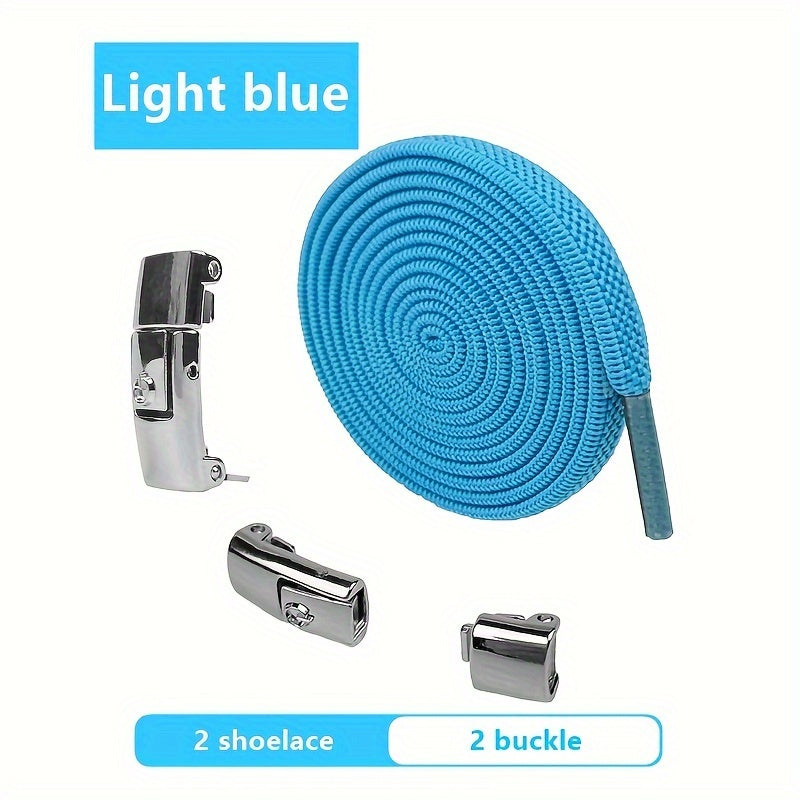 1Pair Elastic No-Tie Shoelaces, Lazy Metal Lock Laces For Women & Men