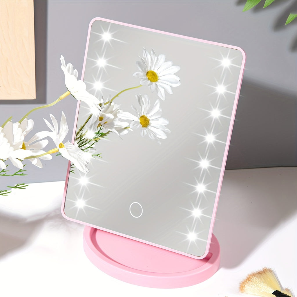 1PC Rotating Touch Screen Makeup Mirror with 16LED Lights - 3-Speed Adjustable Brightness, USB/Battery Dual Power, Portable Vanity Mirror for Bedroom, Dormitory, and Travel