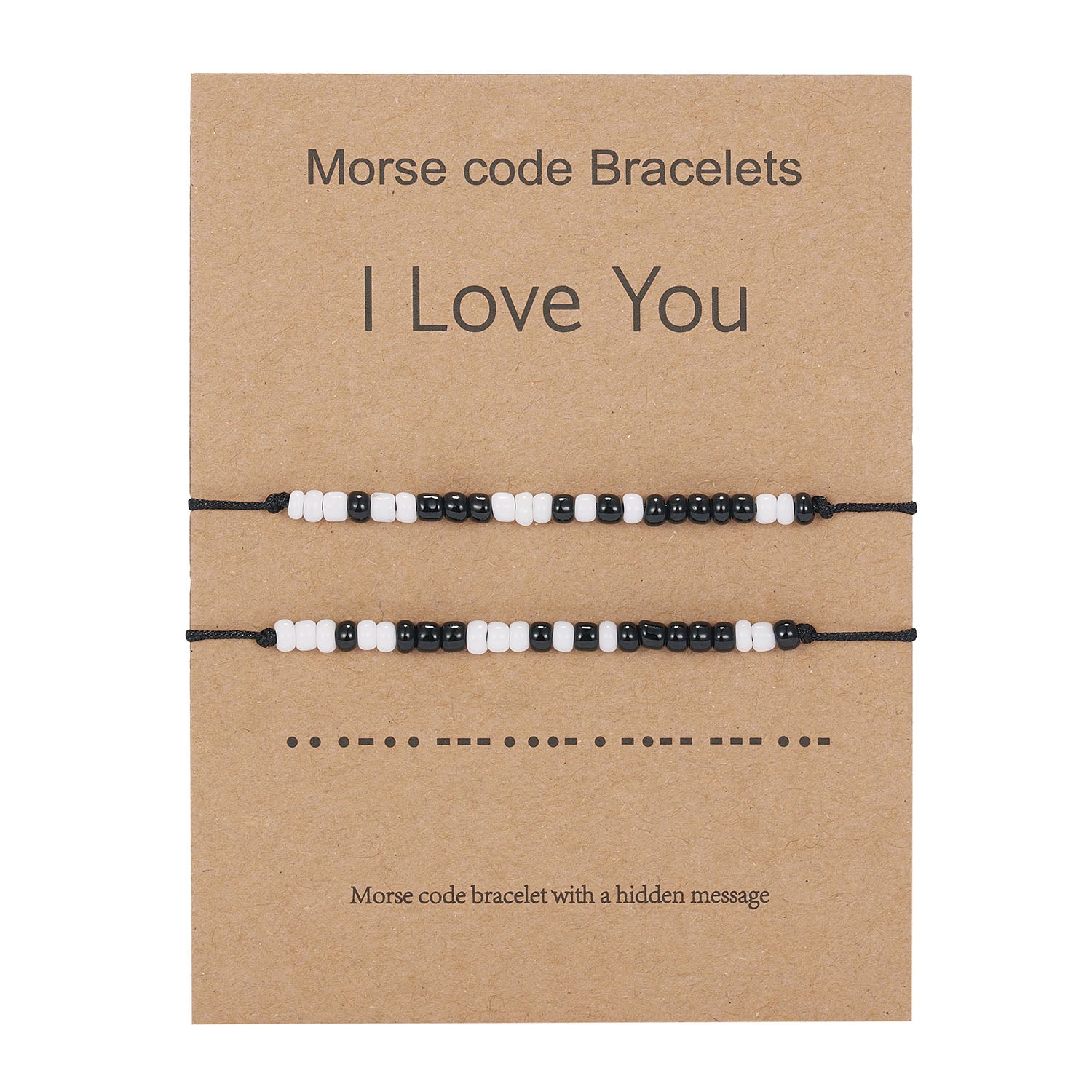 I Love You 2pcs/set Morse Code Black And White Rice Beads Woven Adjustable Couple Bracelets