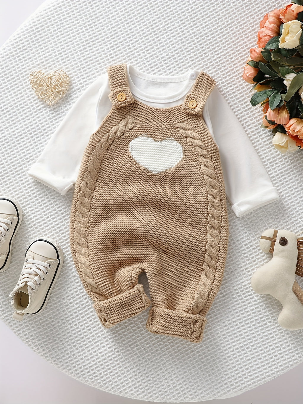 Baby Clothing Girl Baby Bodysuit Baby Love Jacquard Boys Knitted Bodysuit, Suitable For Indoor And Outdoor Wear