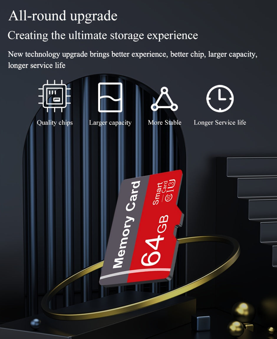 [High Speed Memory Card] High Speed 1pc Memory Card 64GB 32GB 16GB With Adapter | Flash TF Card 8GB 4GB 2GB 1GB, A1 C10 Memory TF Card For Tablet/Camera/Mobile Phone/Laptop/PC/Car Audio/Game Console/Audio - Store Your Files S