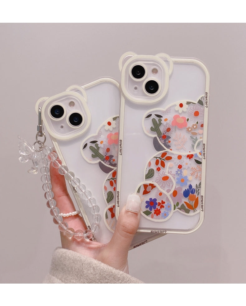 Transparent Phone Case with 3D Bear Ear Flower Design, Compatible with Iphone Models 13, 11, 14 Pro Max, 12, XR, X, XS, And 7, Offering Soft