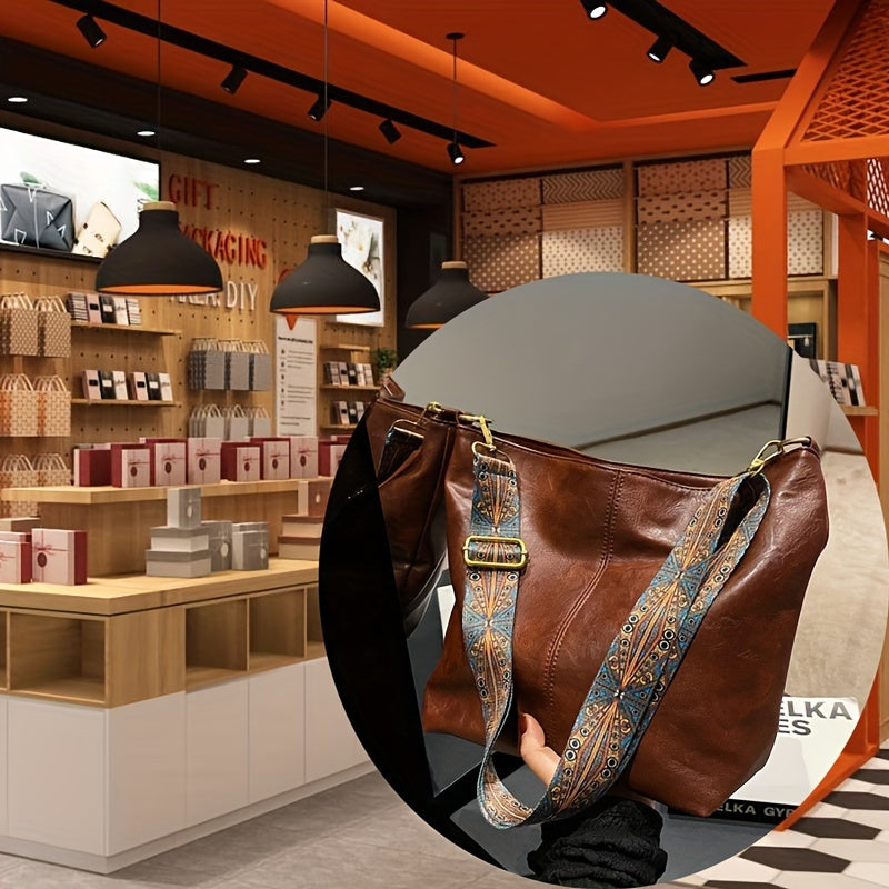 [Retro Bag] Large Retro Geometric Strap Bag | Wide Crossbody Bag, Fashion Shoulder Bag