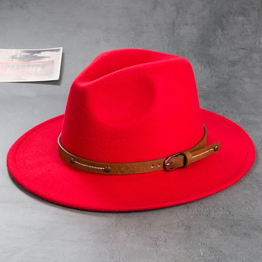 Men's Retro Felt Top Hat, Leather Buckle Accessory, Jazz Hats