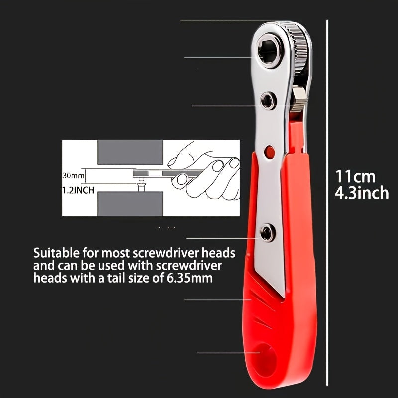 1pc Red Steel Multi-Function Screwdriver with Ratchet, Elbow Wrench, Right Angle Bender, Cross Head Set - Narrow Space Compatible, Manual Uncharged Tool, No Battery Required