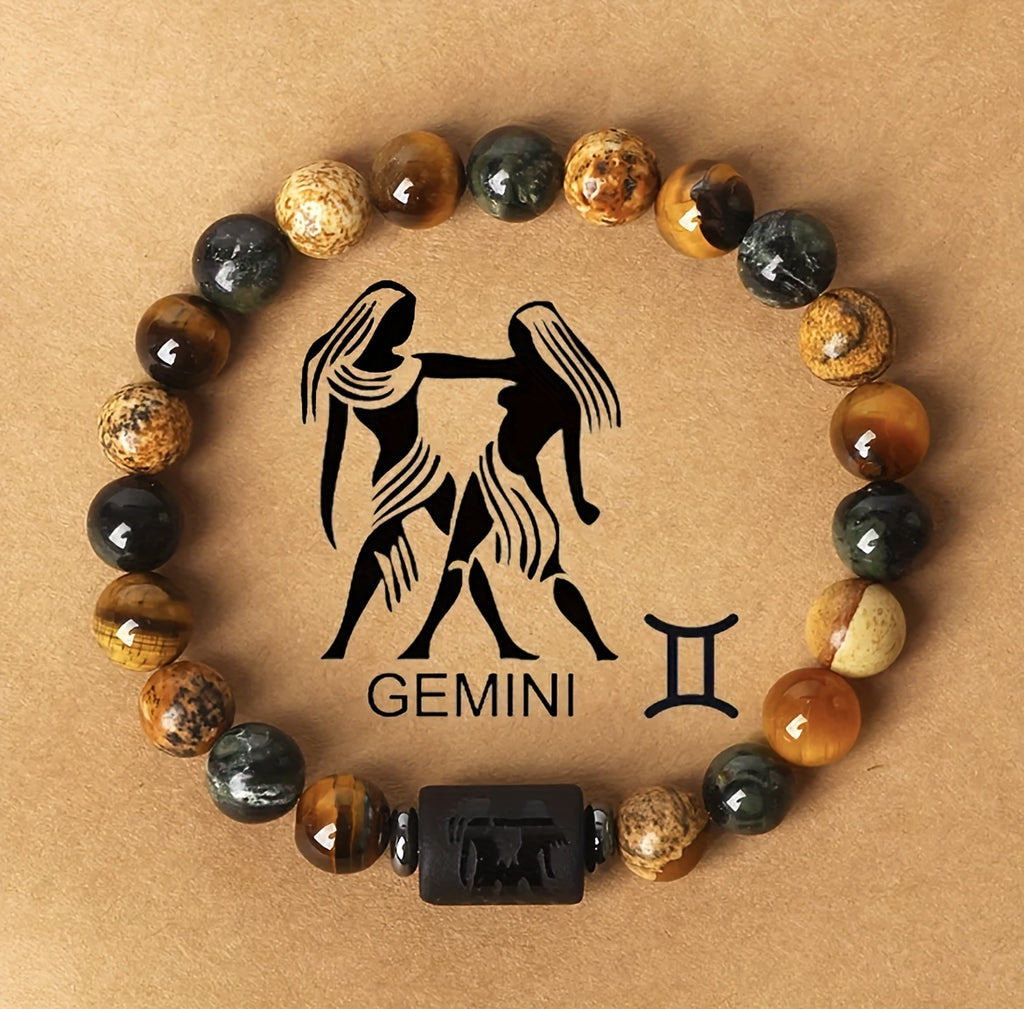 1pc Zodiac Astrology Natural Stone Beaded Bracelet, Fashionable 12 Constellation Designs, Personalized Zodiac Sign Jewelry, Ideal Birthday or Valentine'S Day Gift, 7.48inch