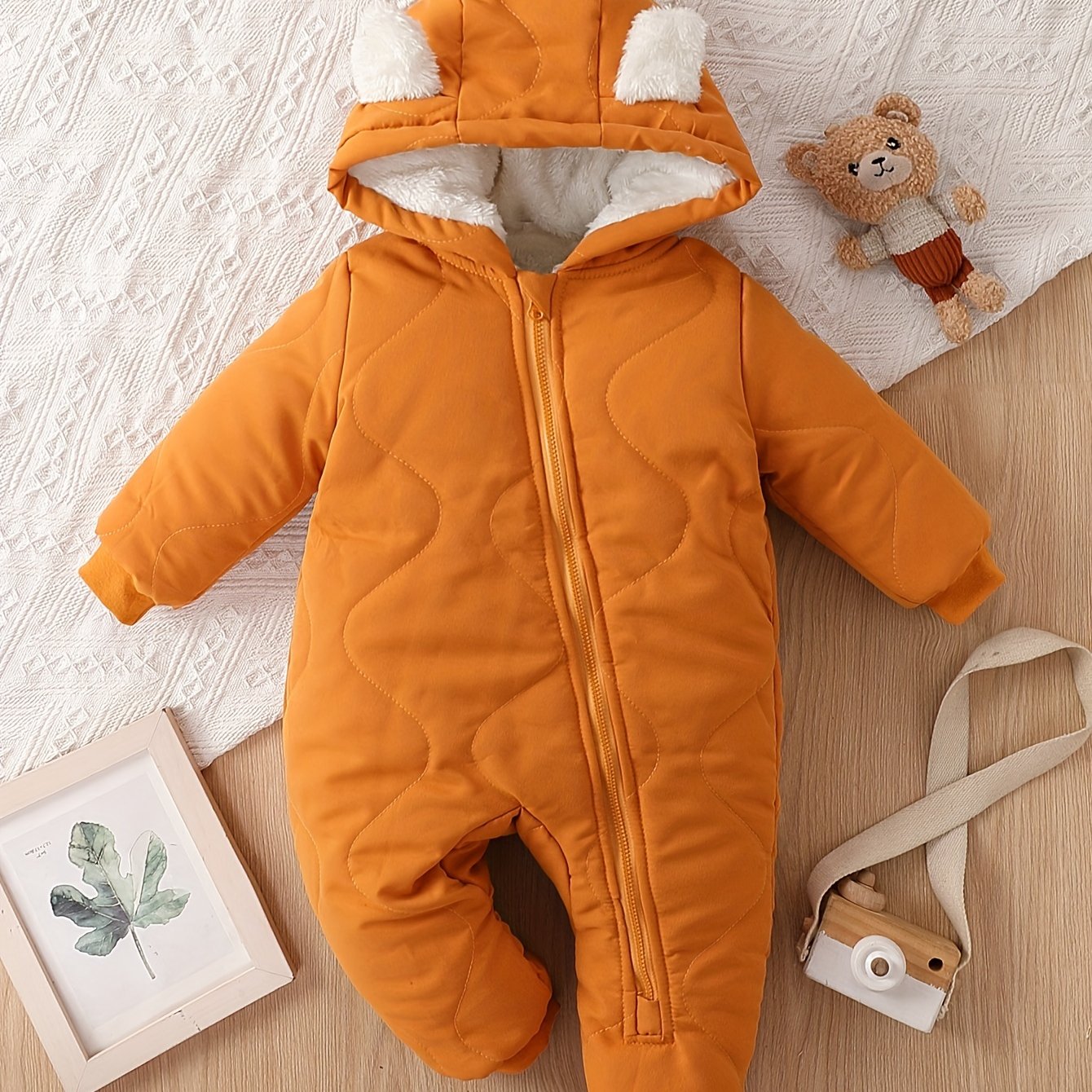 Baby Thickened Romper Autumn and Winter Outdoor Suit Newborn Set with Fleece Lining Zipper for 0-1 Year Old Youngsters' Clothes Christmas/Halloween/Thanksgiving Day, for Outdoor