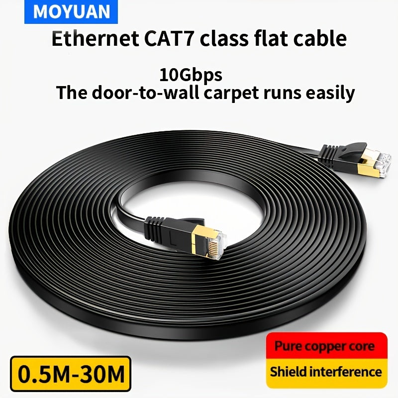 Cat 7 Ethernet Cable High Speed, Shielded Flat Internet Cable With Clips.