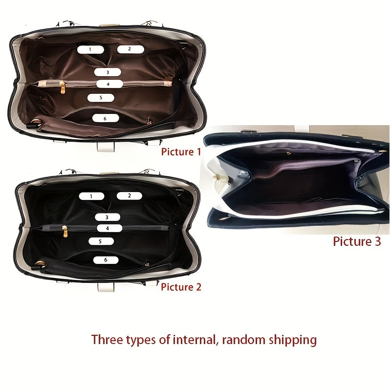 Women's Letter Detail Shoulder Bag, Elegant Double Handle Purse, Simple Large Handbag For Work