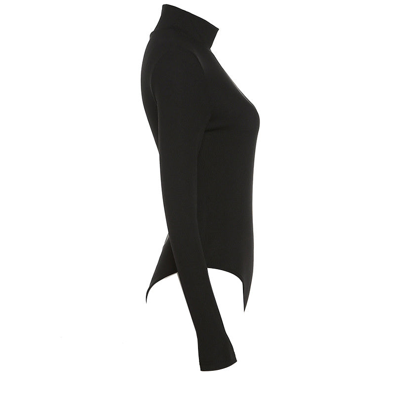 Solid Asymmetric One Shoulder Ribbed Knit Long Sleeve Bodysuit, Sexy Fall Winter One Piece Bodysuits, Women's Clothing