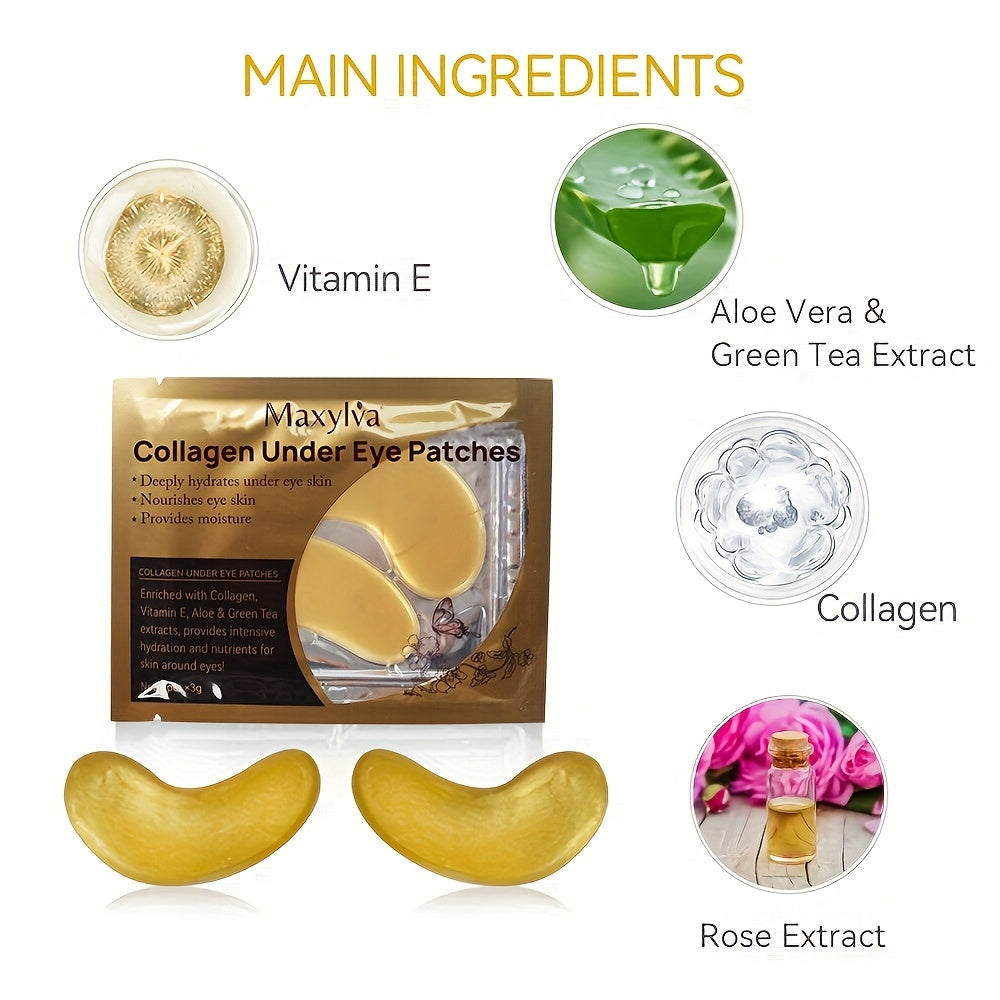 Maxylva Collagen Under Eye Patches - Hydrating & Moisturizing, Alcohol-Free Crystal Mask with Aloe Vera, Vitamin E & Green Tea Extracts, Ideal for All Skin Types, Deeply Nourishes & Provides Intensive Hydration, Eye Patches