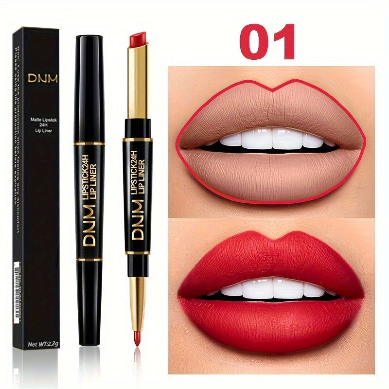 Double-Ended Gel Lipstick & Liner - Long-Lasting, High-Pigmented, Waterproof, Natural Makeup Effect for All Skin Types - Perfect Valentines Day Gift