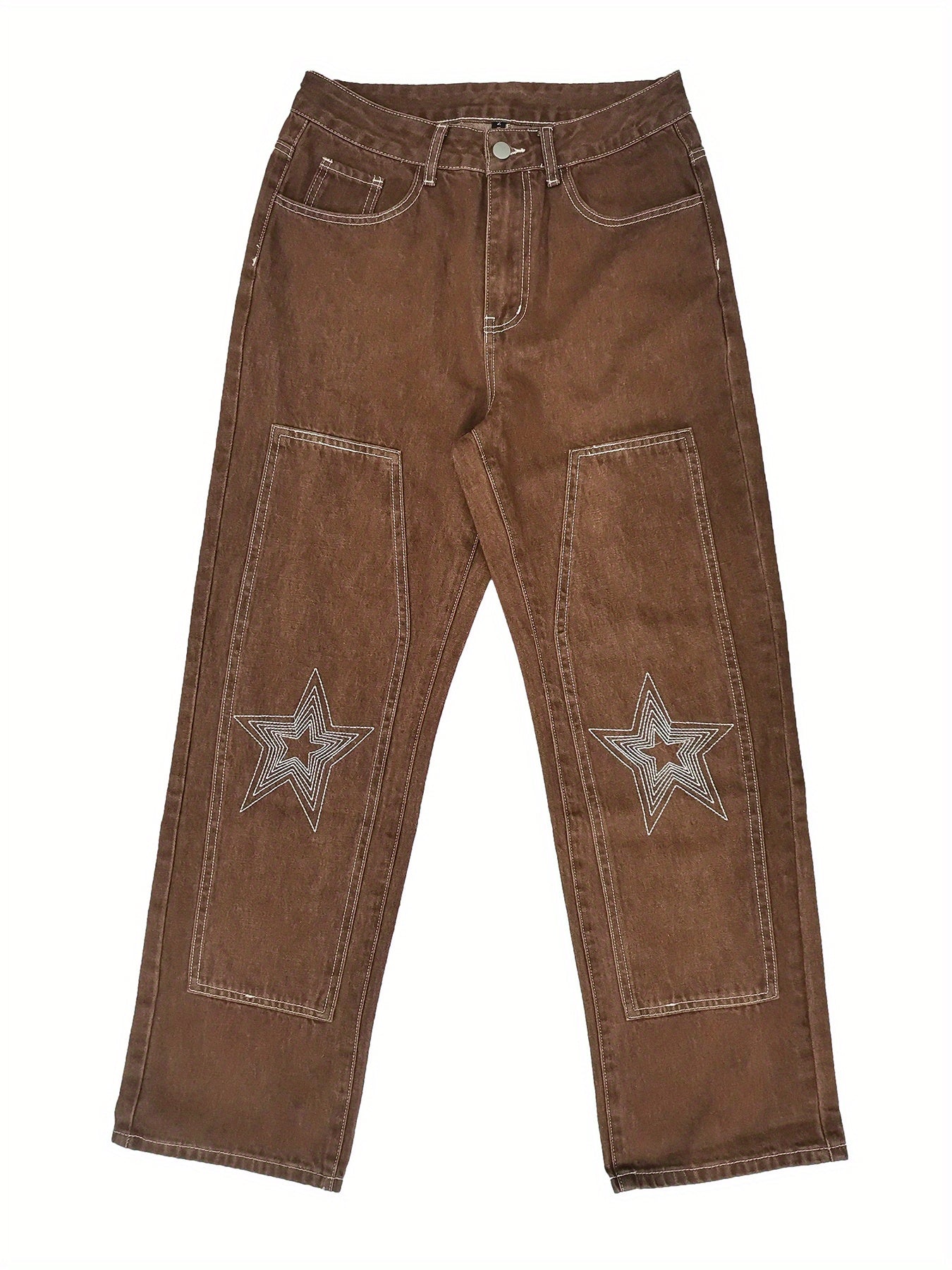 Y2k Letter Print Wide Leg Loose Fit Jeans, Men's Casual Slightly Stretch Street Style Multi Pocket Baggy Denim Pants For Spring Summer