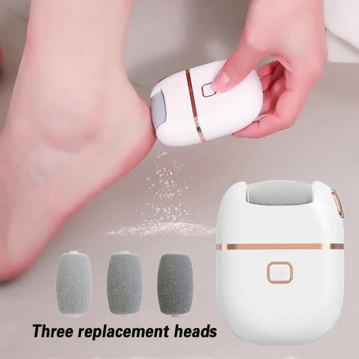 Rechargeable Electric Foot Grinder, Portable and Easy to Use, for Cracked Heels & Callus Removal - Thick Leather Polishing, 2-Speed Settings, Hard Care for Feet & Hands, 3 Replacement Grinding Heads, 1pc, with USB Charging