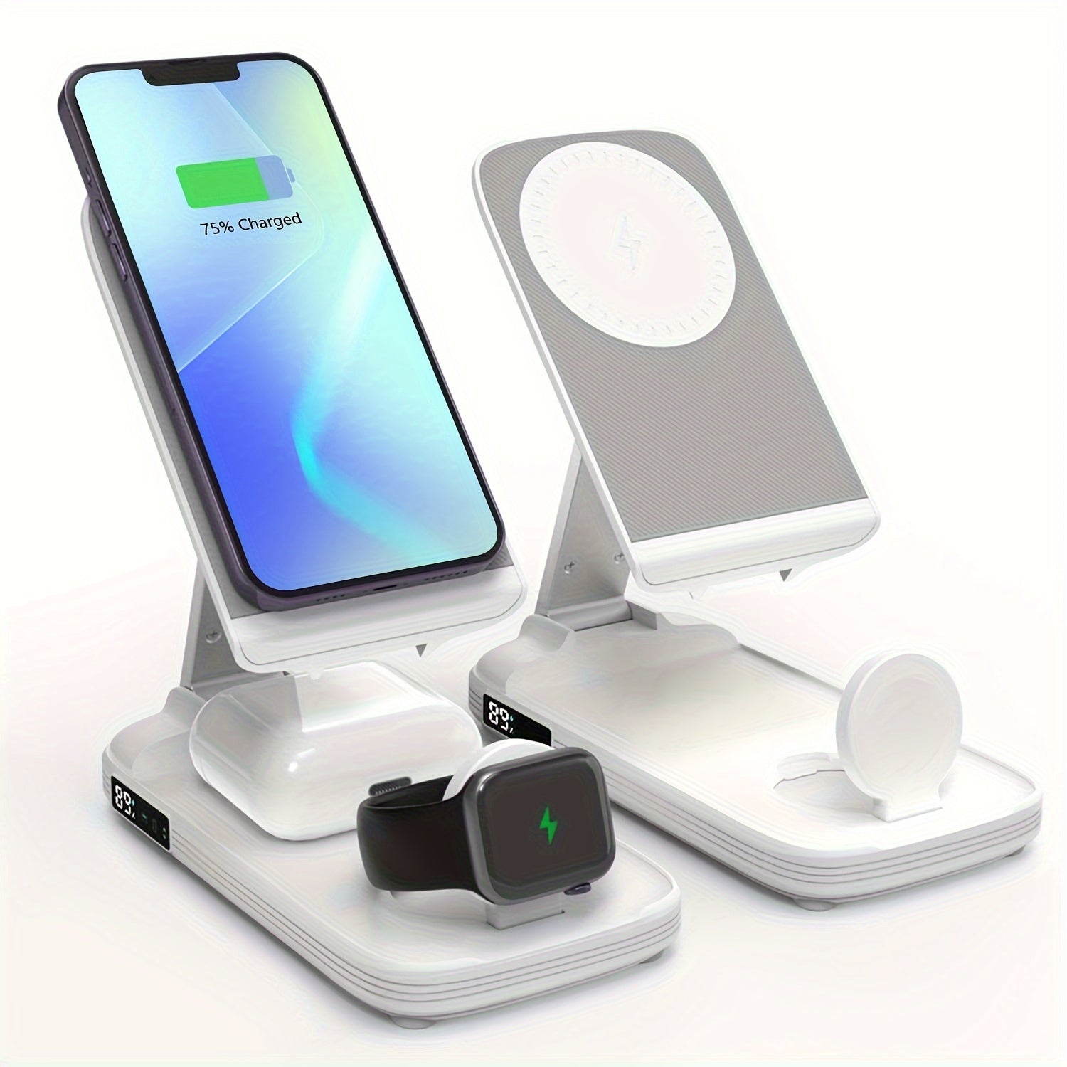 BezosMax 3 in 1 Wireless Charging Station 10000 mAh Power Bank Foldable Phone holder Magnetic Wireless Charger Adjustable angle lightweight Portable Fast charging Digital Power Display for iPhone/ iWatch/Airpods